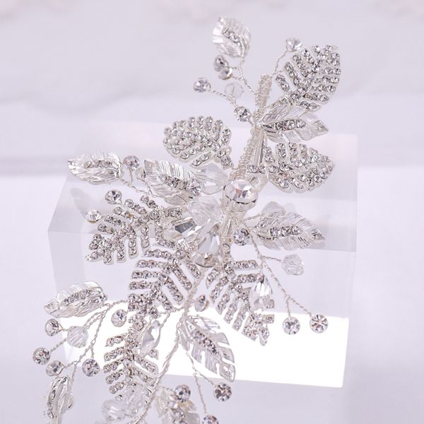 

silver color alloy rhinestone leaf barrettes women hair jewelry accessories crystal wedding bridal shiny hair ornament combs, Golden;white