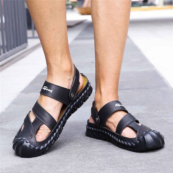 

men summer large size non-slip sandals trend lazy beach shoes casual home shoes, Black