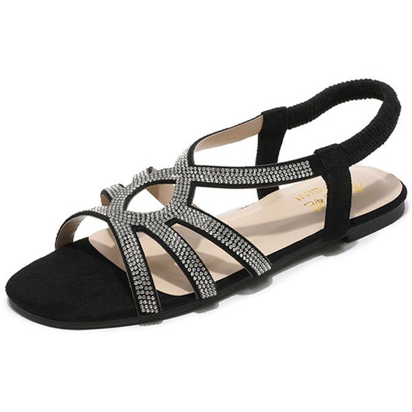 

2020 summer new women crystal slip-on sandals female fashion big size bohemia sandals flats ladies casual rome, Black