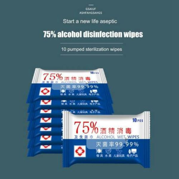 

6 pcs 10 sheets/pack 75% alcohol wet wipes antiseptic cleaning disinfecting wet wipes