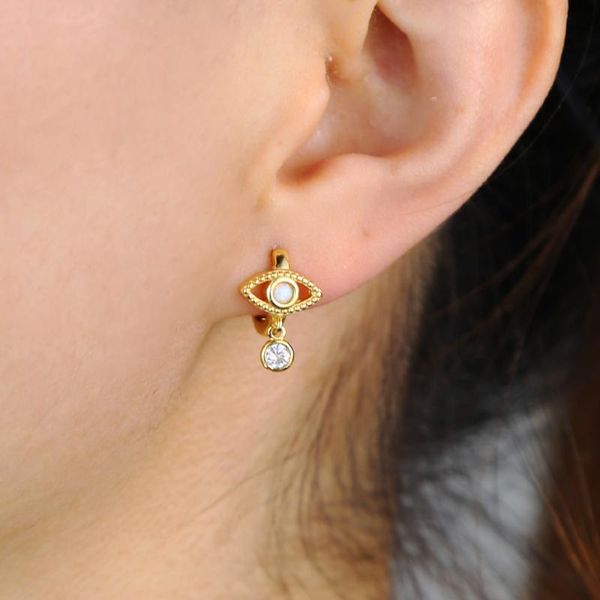

dangle & chandelier 2021 sipmple evil eye charm earring gold and sliver color paved cz mini bead delicat dainty jewelry, Silver