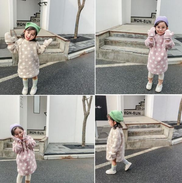 

2019 girls dots dress thicken with gloves autumn winter girls dresses 1-6t pq903, Red;yellow