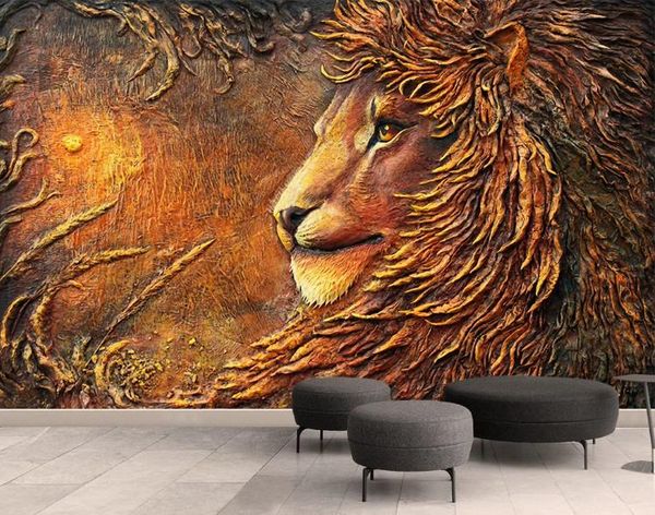 

custom wallpapers home decor 3d wallpaper embossed golden lion tv background wall living room bedroom wall murals