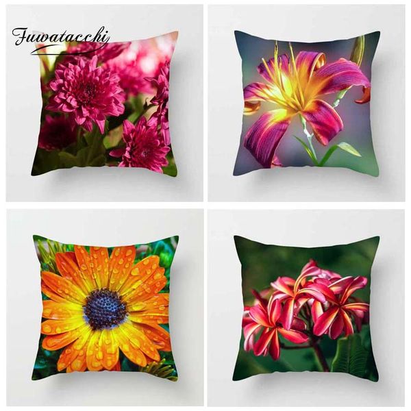

fuwatacchi floral cushion cover multi-color flowers sunflowers roses throw pillows cover for home sofa decorative pillowcases pillow case