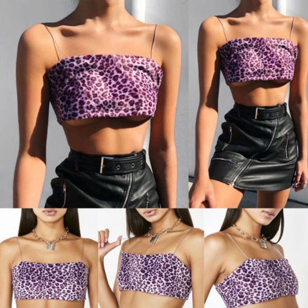 

fashion ladies girls crop vest mini tank strappy sleeveless leopard printed, White
