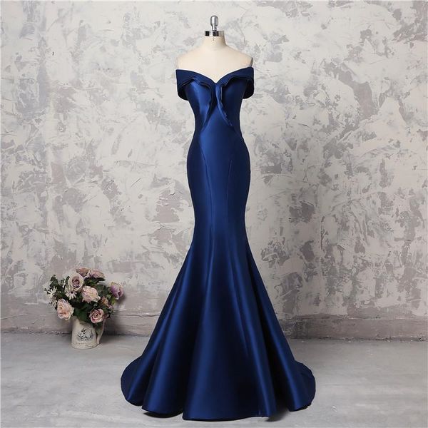 

simple mermaid prom dresses off the shoulder capped satin real images evening gowns lace up back long bridesmaid dress robes de soiree, Black;red