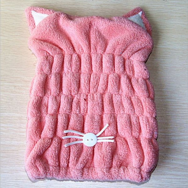

new coral fleece cap with cat ears thick shower cap towel