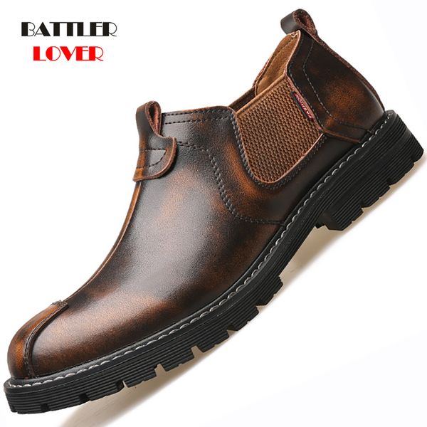

2019 men casual genuine leather shoes men martins cow leather shoes mans work safety winter waterproof ankle botas, Black