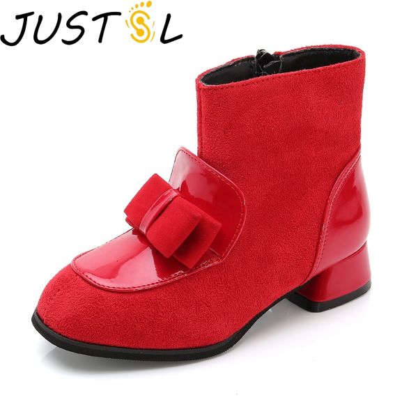 

children fashion high heels boots girls non-slip wild bow cute shoes kids solid color casual boots size 27-37, Black;grey