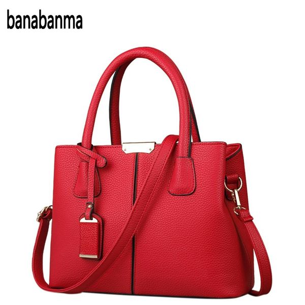 

banabanma fashionable handbag women's litchi pattern pu leather satchel haversack zipper clutch shoulder bag daily thing zk10