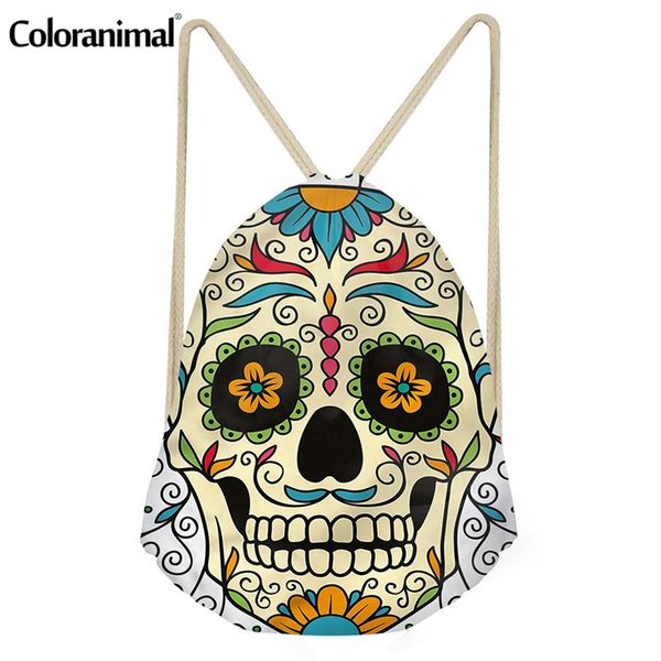 

coloranimal 3d sugar skull floral print women shoes drawstring bag gym sack storage bag casual female fitness backpack beach