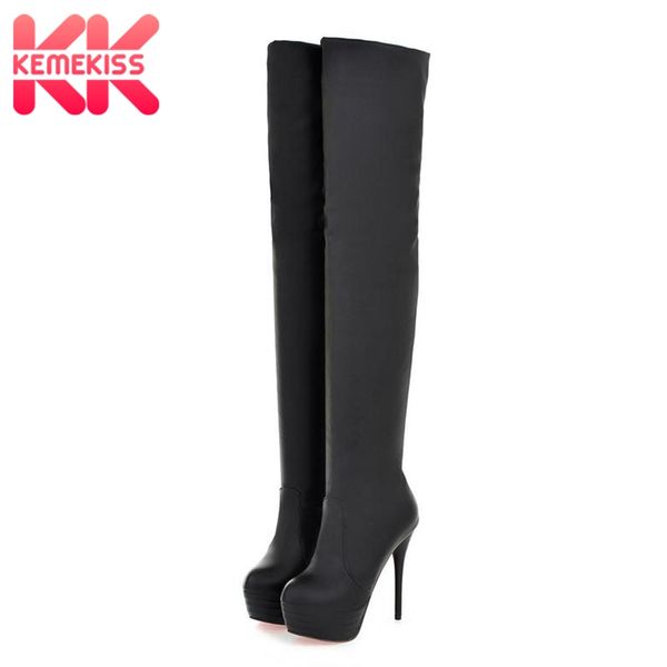 

kemekiss brand new boots women plus size 33-46 super high heels over knee boots winter warm fur stretch platform shoes women, Black
