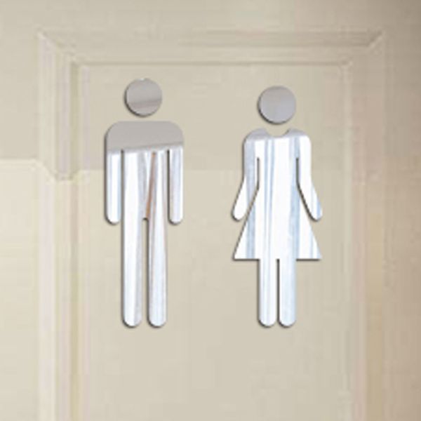 

3d mirror stickers acrylic funny wc toilet door entrance sign men women bathroom sticker mural diy home wall door decals decor