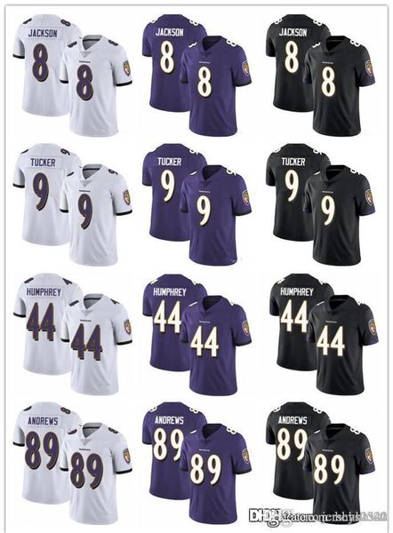 

men women baltimore ravens youth 8 lamar jackson 9 justin tucker 44 marlon humphrey 89 mark andrews football jerseys purple, Black;red