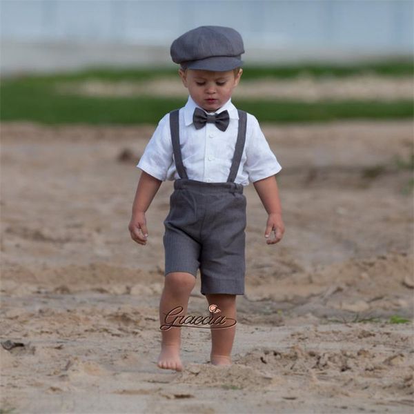 

newborn infant toddler kids baby boy summer short sleeve gentleman shirt tie shorts 3pcs clothes set outfits costume clothing, White