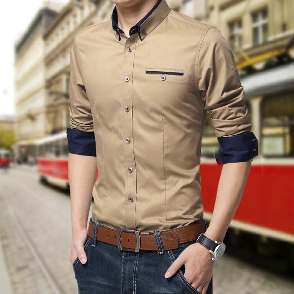 

fashion casual men shirt long sleeve mandarin collar slim fit shirt men korean business mens dress shirts men clothes m-5xl