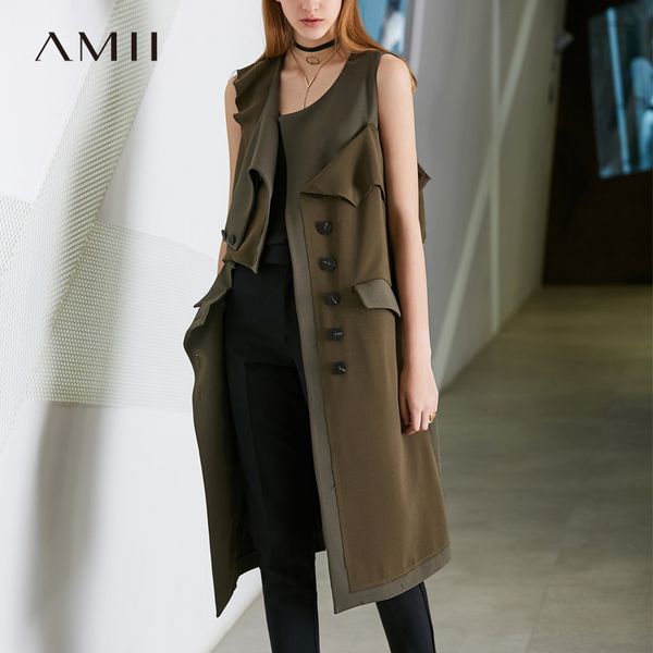 

amii минимализм причинно-следственная амри зеленый безрукавка женщины весна тонкий жилет пальто 11887070, Black;white