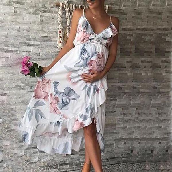 

maternity dresses pregnant women print summer halter pregnancy clothes dress pography premama plus size, White