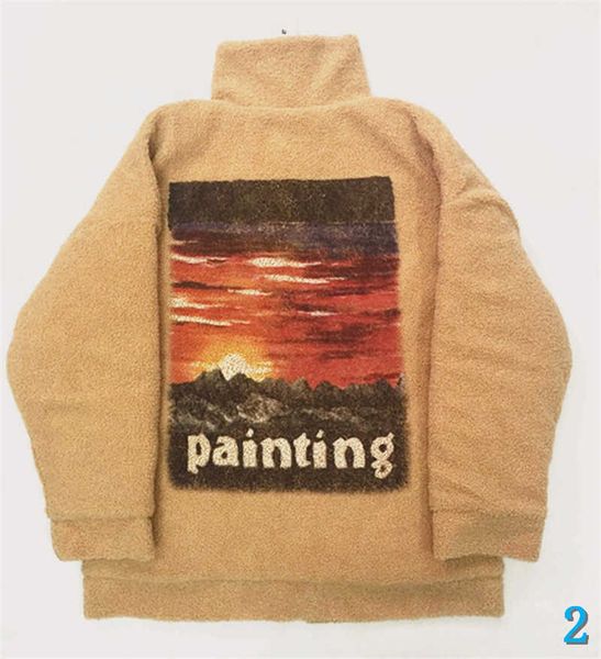 

star same clothing fashion men's wool winner coat hand-painted printing thick cotton velvet long-sleeved jacket s-xl2, Black;brown
