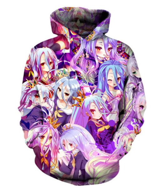 

новые фиолетовый anime нет игра нет жизнь толстовки одежда женщины / мужчины мужская с длинным рукавом 3d printed пуловер унисекс hipster sp, Black