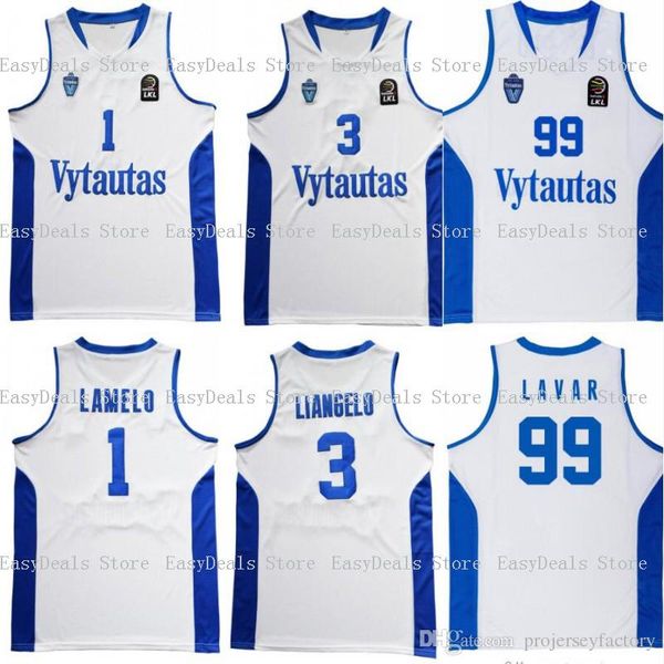 

Mens Wholesale Chino Hills 1 LiAngelo Ball 3 Lithuania Vytautas 99 LaVar Ball Stitched White Blue Free Shipping Basketball Jersey