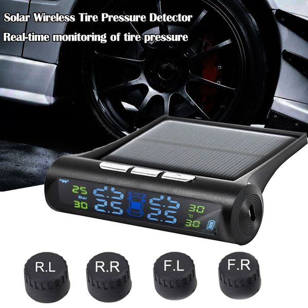 

solar tpms wireless car tire pressure lcd monitoring system + 4 external sensors solar power digital lcd display car accessories