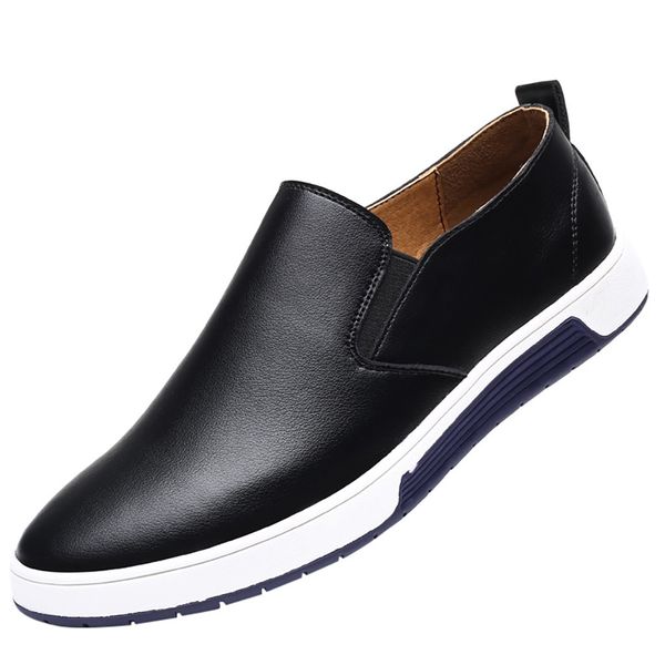

onto-mato new plus size solid men casual leather shoes slip on lazy single shoes man loafers business office work for male, Black