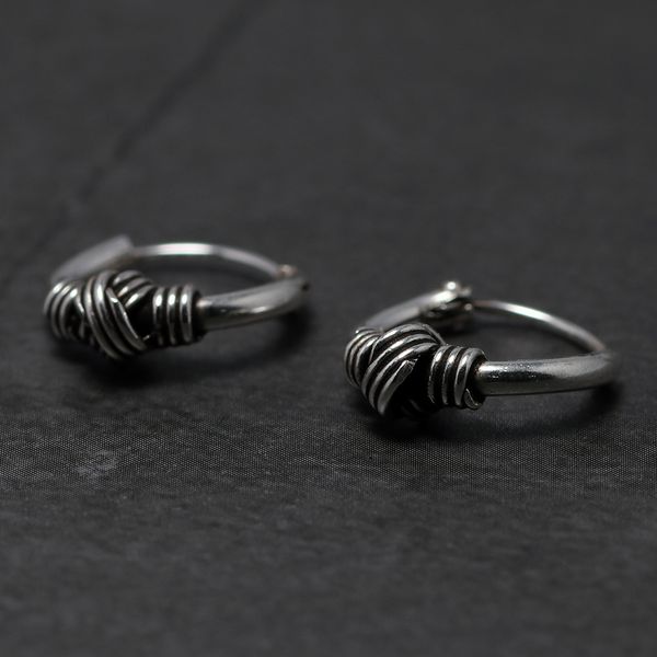 

real 925 sterling silver hoop earrings with string ball retro antique style thai silver jewelry for women men cool fashion, Golden;silver