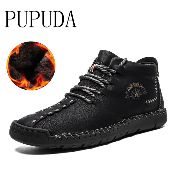 

pupuda winter new sneakers men casual shoes fur warm waterproof outdoor sport shoes big size13 snow boots fashion trend, Black