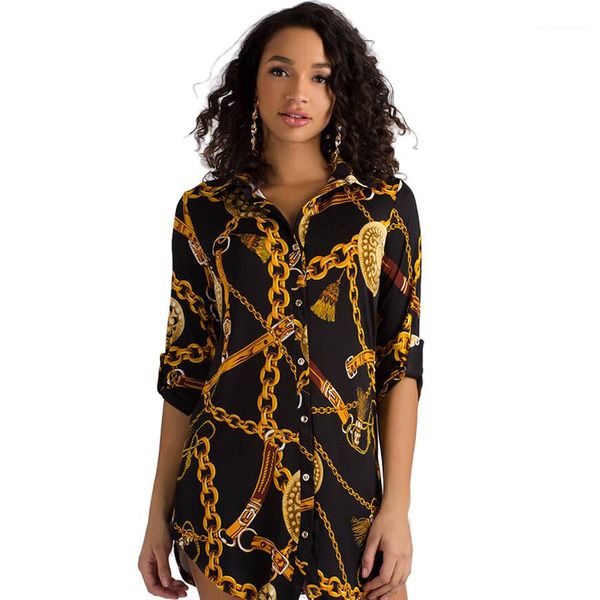 

dress women female casual shirt chain design printed mini dresses clothing spring autumn shirt, Black;gray