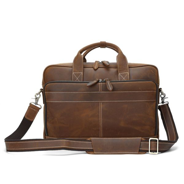 

nesitu vintage a4 brown genuine crazy horse leather 14'' lapoffice men briefcase portfolio messenger bag m8903