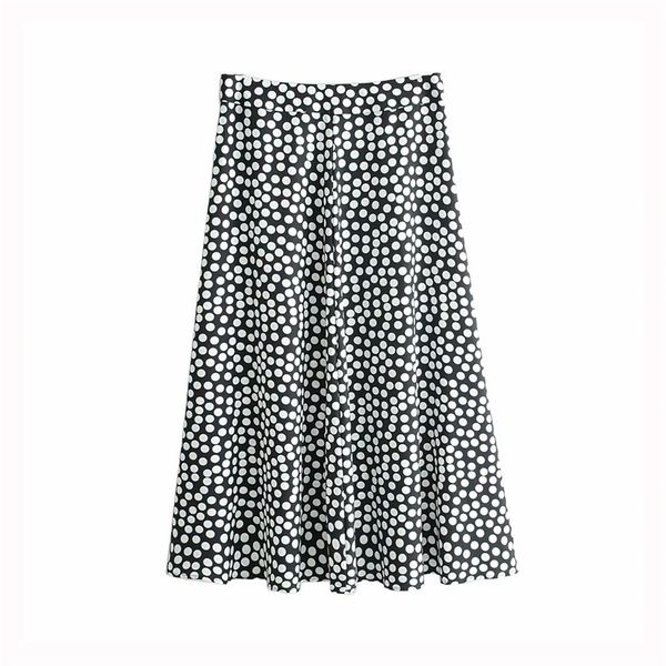 

women dot pleated skirt 2019 summer casual zipper midi skirt faldas mujer chic female high waist skirts, Black