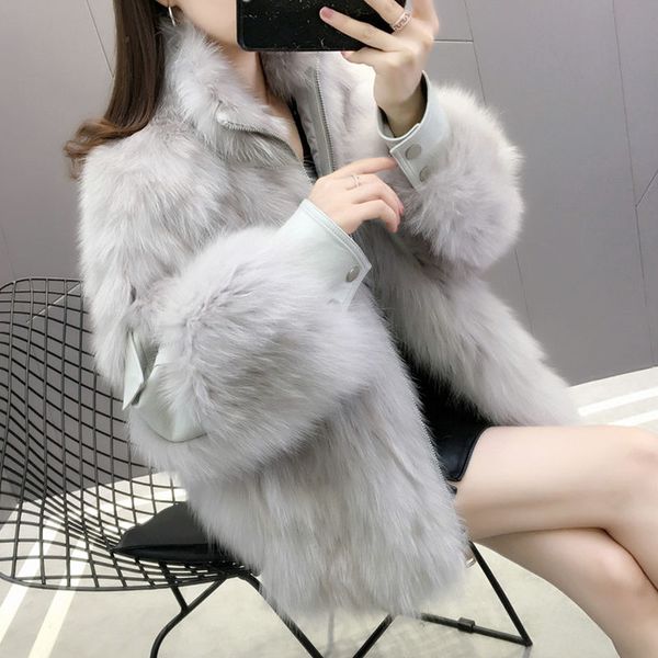 

autumn/winter new faux fur coat women's short plus 2019 winter fashion slim imitation plus coat, Black