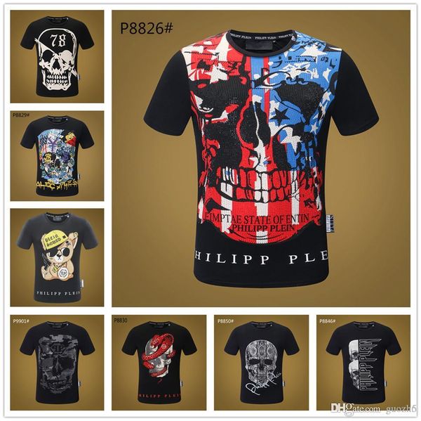 

2019 mix 22 model men t-shirt king of bling crystal skull t shirts men's tshirt short sleeve camiseta masculina tee shirt homme, White;black