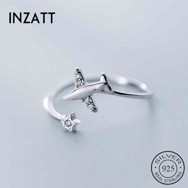 

inzareal 925 sterling silver zircon star plane ring for fashion women party cute fine jewelry minimalist accessories gift, Golden;silver