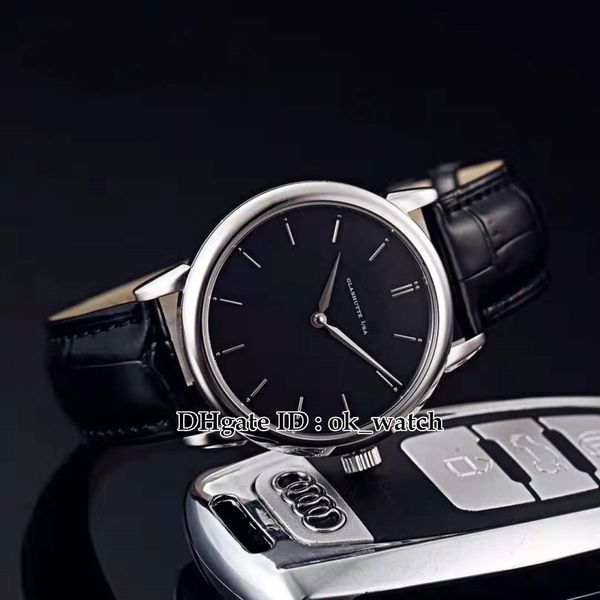 

new arrived saxonia thin mens miyota 8215 automatic watch 205.086 black dial mens two pin watches black leather strap, Slivery;brown
