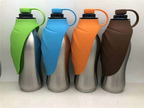 

590ml tainle teel dog water bottle outdoor portable puppy pet drinking bottle with ilicone leak proof dog water bowl forwalking hiking