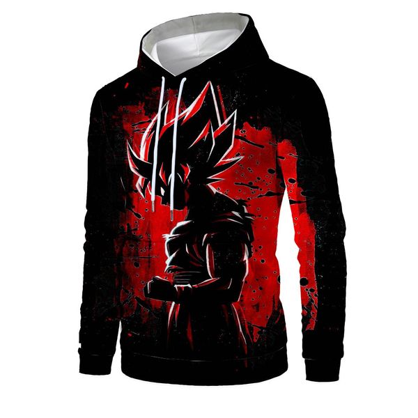 

mens designer season fashion dragon ball animation 3d digital printing pattern pullover hooded sweater men, Black