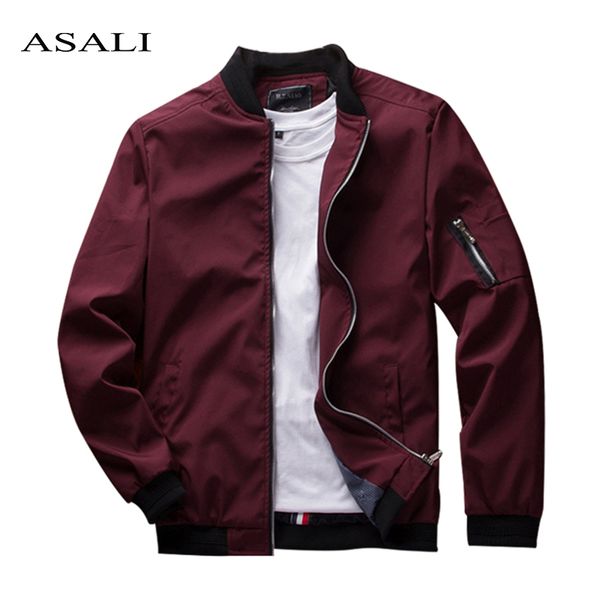 

spring autumn mens windbreaker jackets brand clothing casual solid mens thin coat plue size stand collar male bomber jackets 5xl, Black;brown
