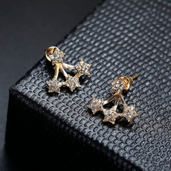 

new fashion crystal stud earrings popular white stone flower design ear jewelry rhinestone jewelry wholesale, Golden;silver