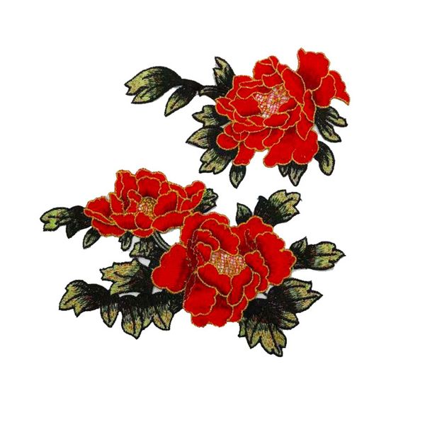 

1pair sew on patches multicolor peony flower embroidery patch appliques badge stickers clothes chinese style accessories patches, Black
