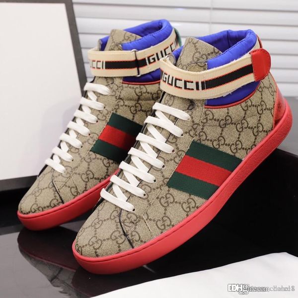 

new mens 18 designer shoes stripe ace high-sneaker fashion trainers leather running shoes platform ace men shoes, Blue;gray