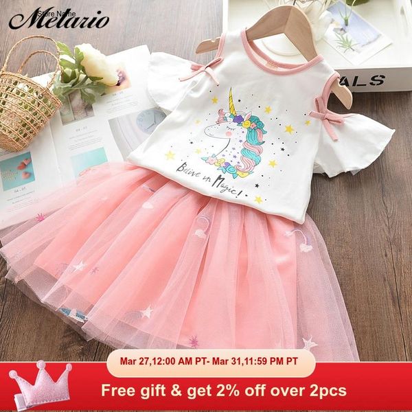 

melario girls dress summer unicorn princess dresses for girl kids dress cartoon embroidery baby vestidos, White
