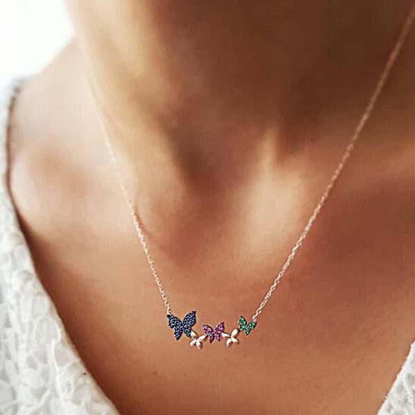 

sweet crystal butterfly choker necklace rhinestone bowknot female pendant necklace women collar sweater chain shiny jewelry, Golden;silver