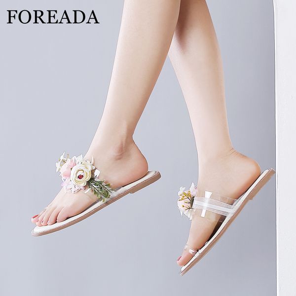 

foreada women flip flops summer shoes transparent crystal flat shoes sweet flower open toe slipper ladies sandals red size 34-39, Black