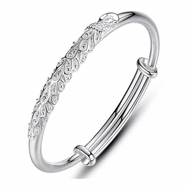 

moonrocy silver color bangle open peacock bracelet party vintage jewelry for women girls gift dropshipping wholesale, Black
