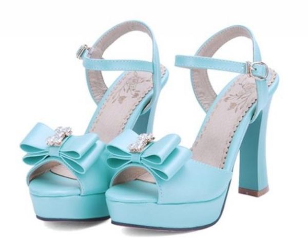 

2019 women's sandals in summer with new style high heel coarse heel waterproof table bowknot @51, Black