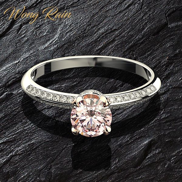 

wong rain romantic 100% 925 sterling silver pink sapphire gemstone wedding engagement white gold ring fine jewelry wholesale, Golden;silver