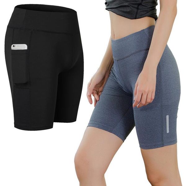 

new pocket or reflective striped yoga night running shorts for women female tight stretch fitness gym workout short leggings, White;red