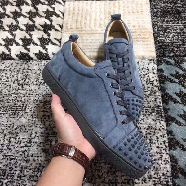 

with box sneakers low cut spikes flats shoes red bottom for men and women leather sneakers party designer shoes l14, Black